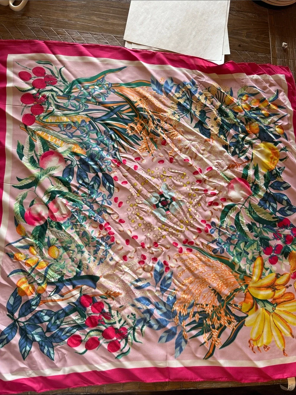3 for $30 / Floral Fruit Garden Mediterranean Pink Scarf